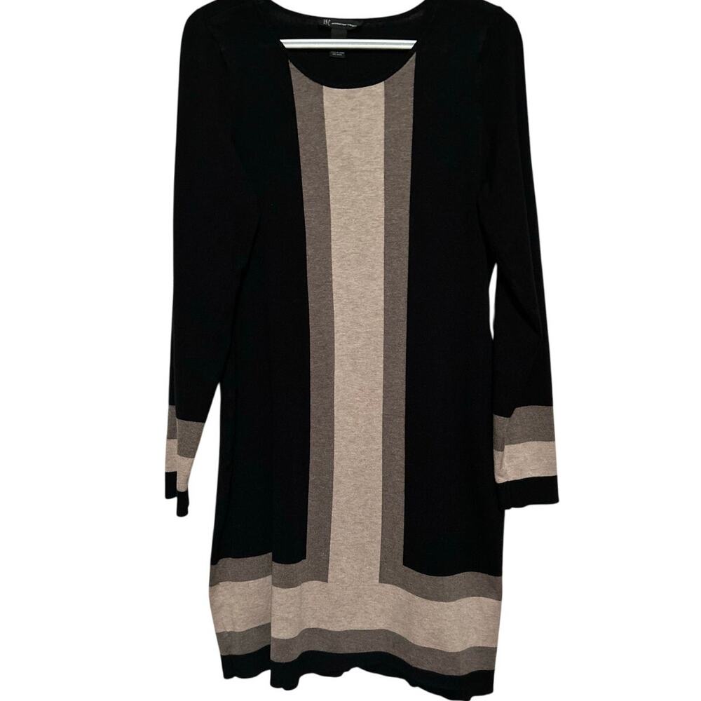 INC International Concepts Women's Black Gray Long Sleeve Sweater Dress Size XL